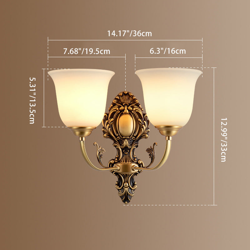 Traditionelle französische Kupferglas-Wandleuchte mit 1/2 Licht für das Wohnzimmer 