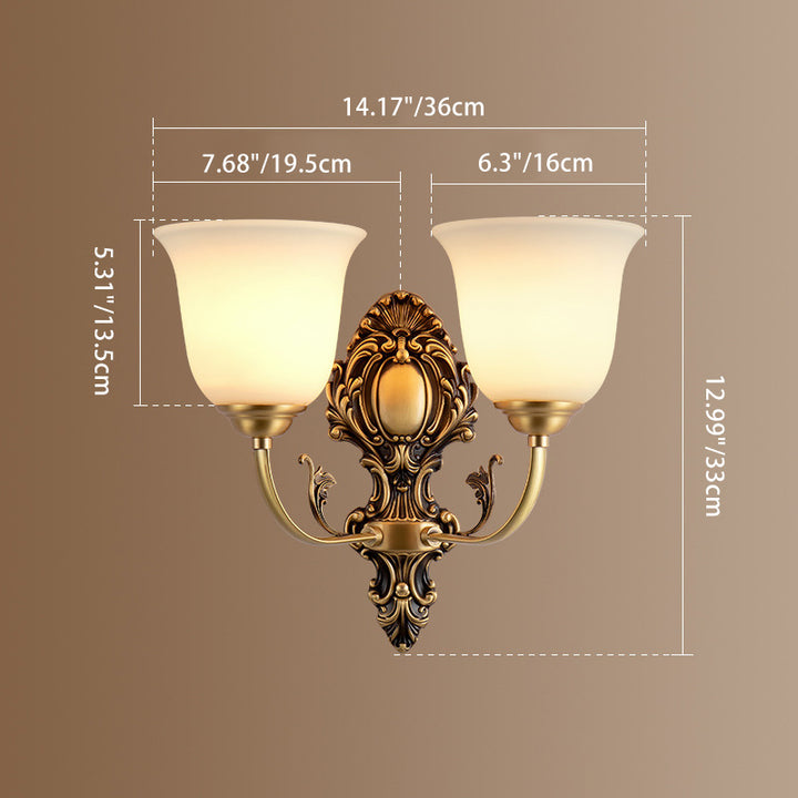 Traditionelle französische Kupferglas-Wandleuchte mit 1/2 Licht für das Wohnzimmer 