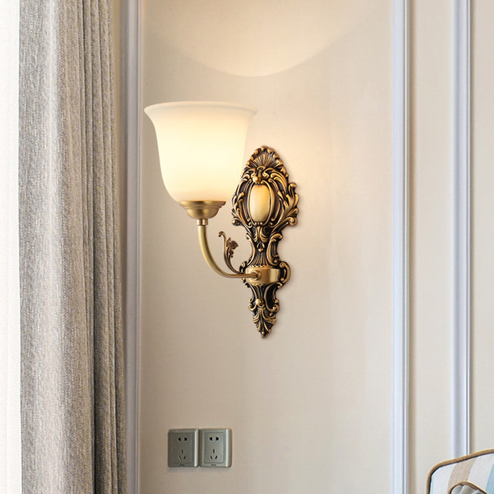 Traditionelle französische Kupferglas-Wandleuchte mit 1/2 Licht für das Wohnzimmer 