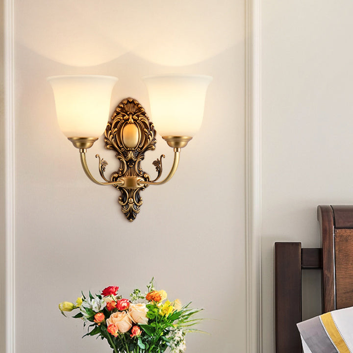 Traditionelle französische Kupferglas-Wandleuchte mit 1/2 Licht für das Wohnzimmer 