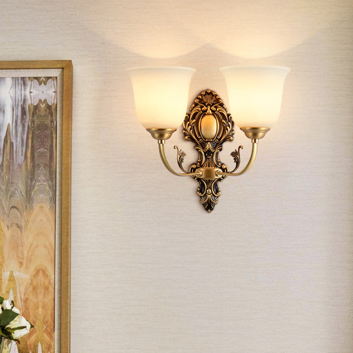 Traditionelle französische Kupferglas-Wandleuchte mit 1/2 Licht für das Wohnzimmer 