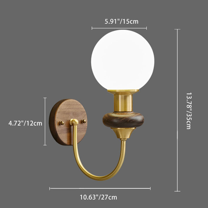 Lámpara de Aplique de Pared de 1 Luz de Globo de Cobre y Madera con Vidrio Tradicional Francesa Para Sala de Estar 