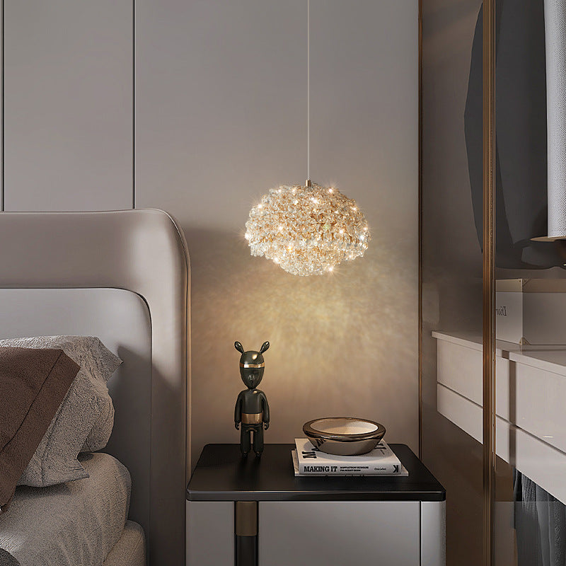 Lustre suspendu contemporain de luxe ovale en aluminium et cristal à 1 lumière pour salon 