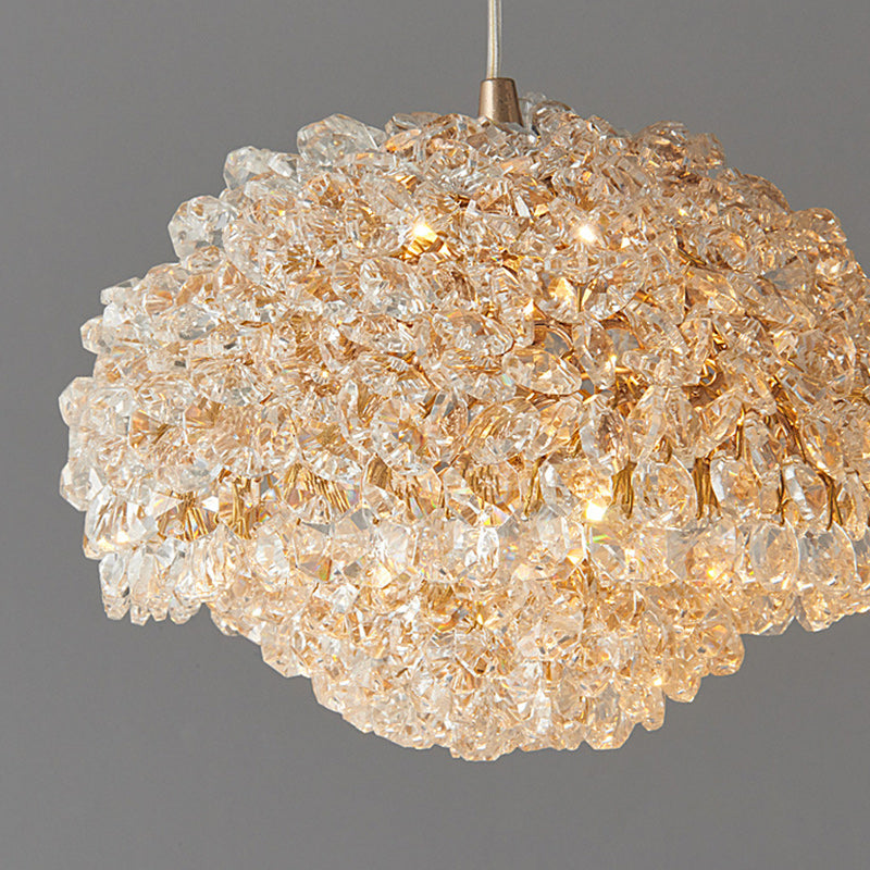 Lustre suspendu contemporain de luxe ovale en aluminium et cristal à 1 lumière pour salon 