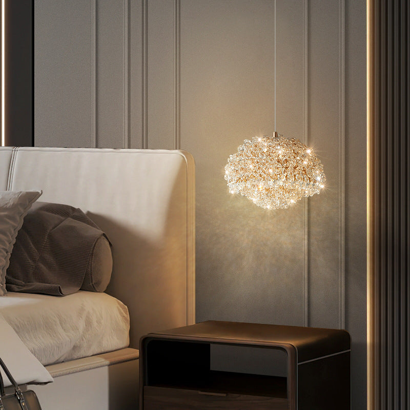 Lustre suspendu contemporain de luxe ovale en aluminium et cristal à 1 lumière pour salon 