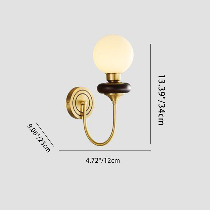 Lámpara Aplique de Pared de Media Luz con Globo Francés Tradicional de Cobre, Madera y Vidrio para Sala de Estar 
