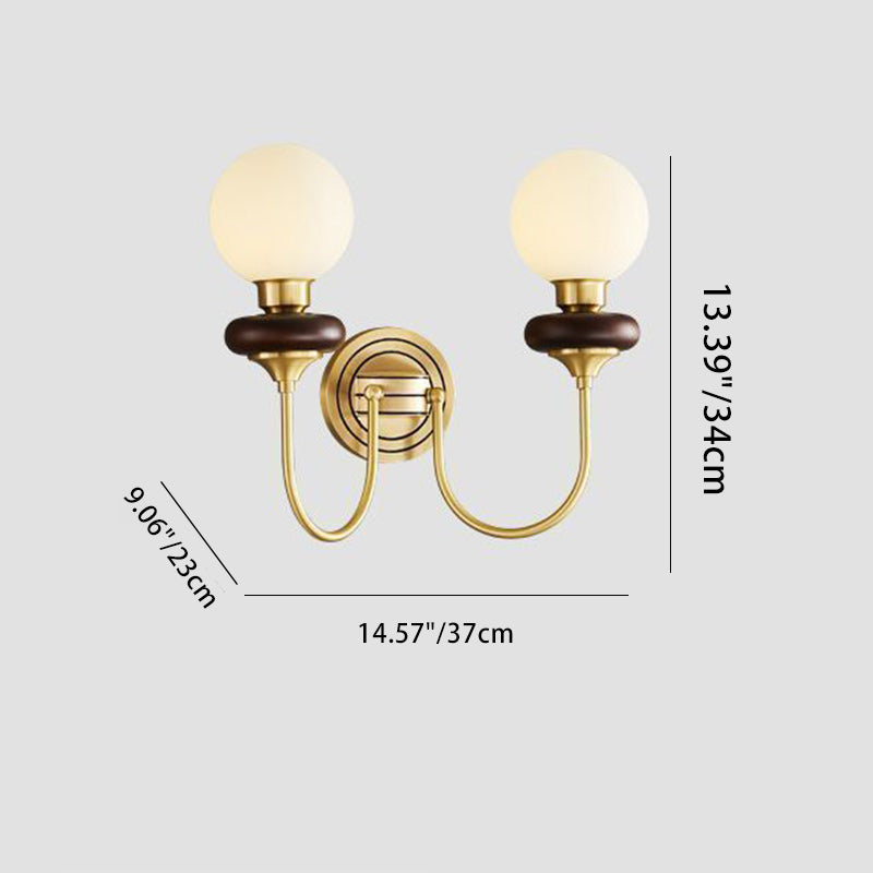 Traditionelle französische Globus Kupfer Holz Glas 1/2-Licht Wandlampe für Wohnzimmer 