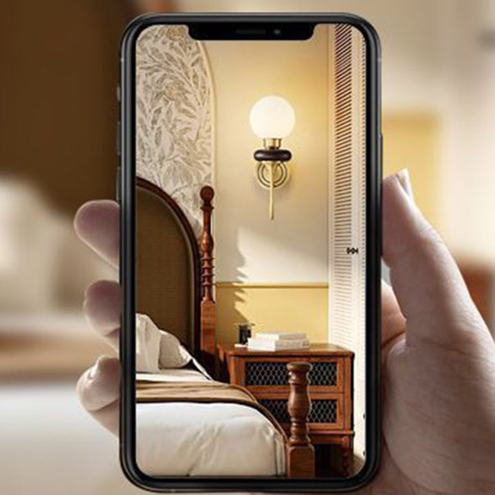 Traditionelle französische Globus Kupfer Holz Glas 1/2-Licht Wandlampe für Wohnzimmer 