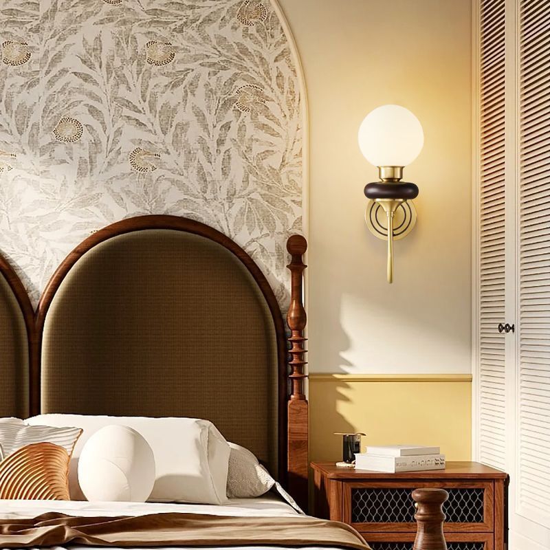 Traditionelle französische Globus Kupfer Holz Glas 1/2-Licht Wandlampe für Wohnzimmer 