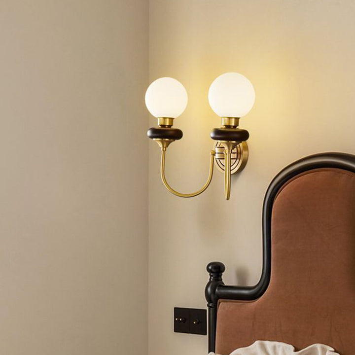 Lámpara Aplique de Pared de Media Luz con Globo Francés Tradicional de Cobre, Madera y Vidrio para Sala de Estar 