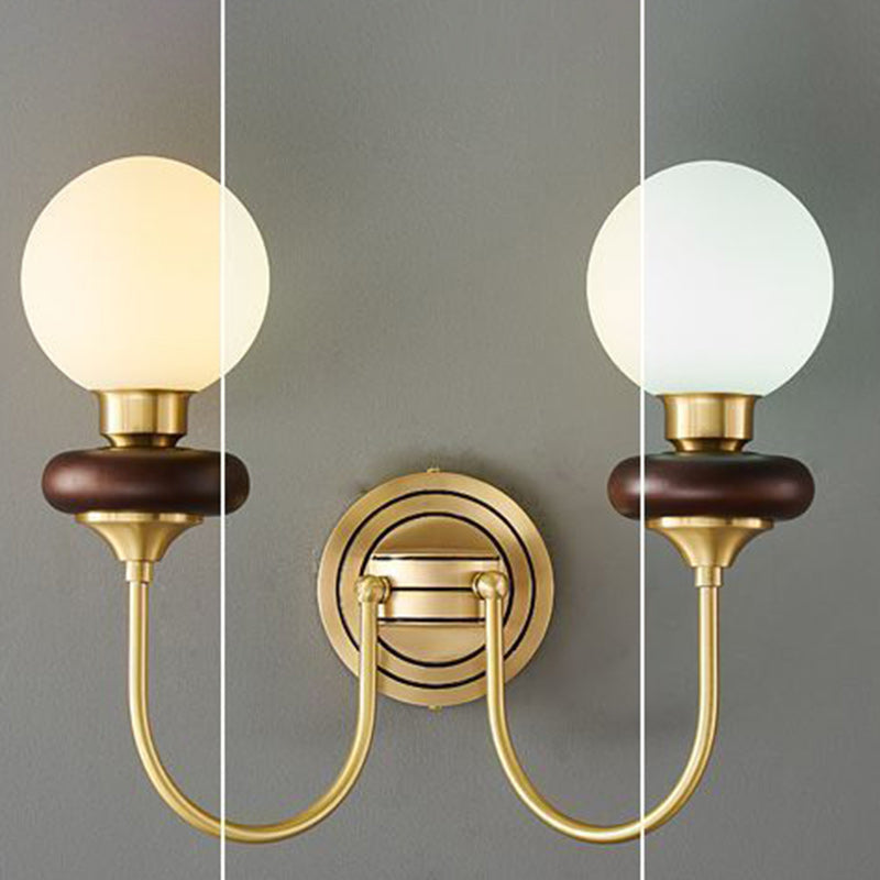 Traditionelle französische Globus Kupfer Holz Glas 1/2-Licht Wandlampe für Wohnzimmer 