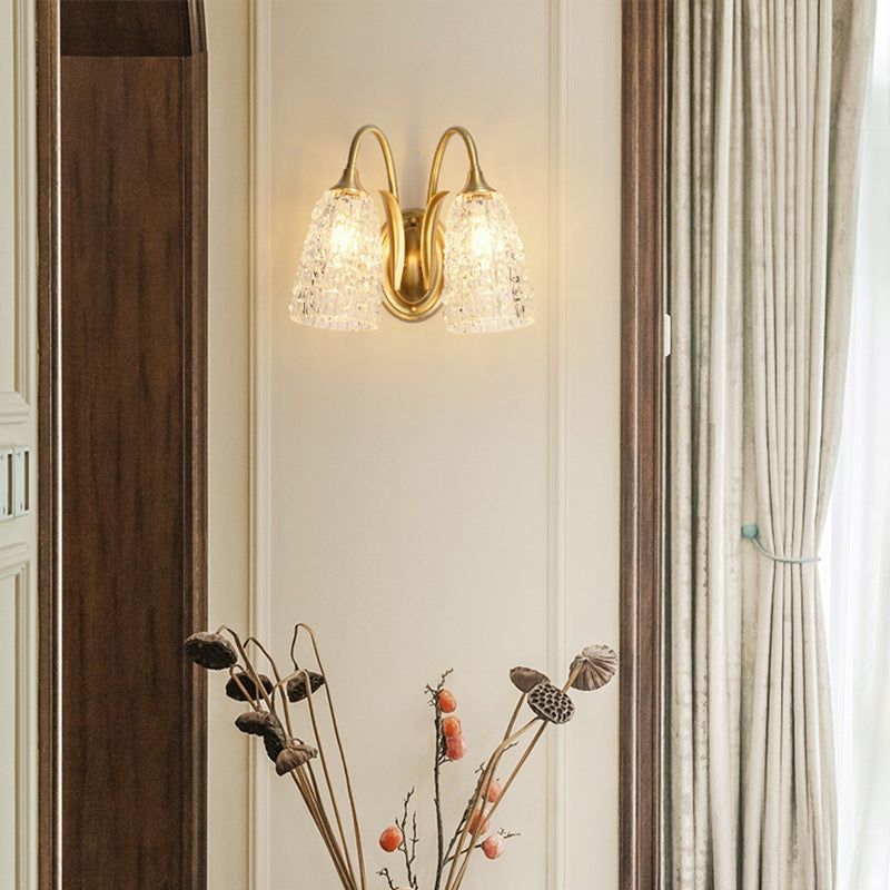 Colonne de luxe contemporaine en cuivre et verre 1/2-lumière applique murale pour salon 