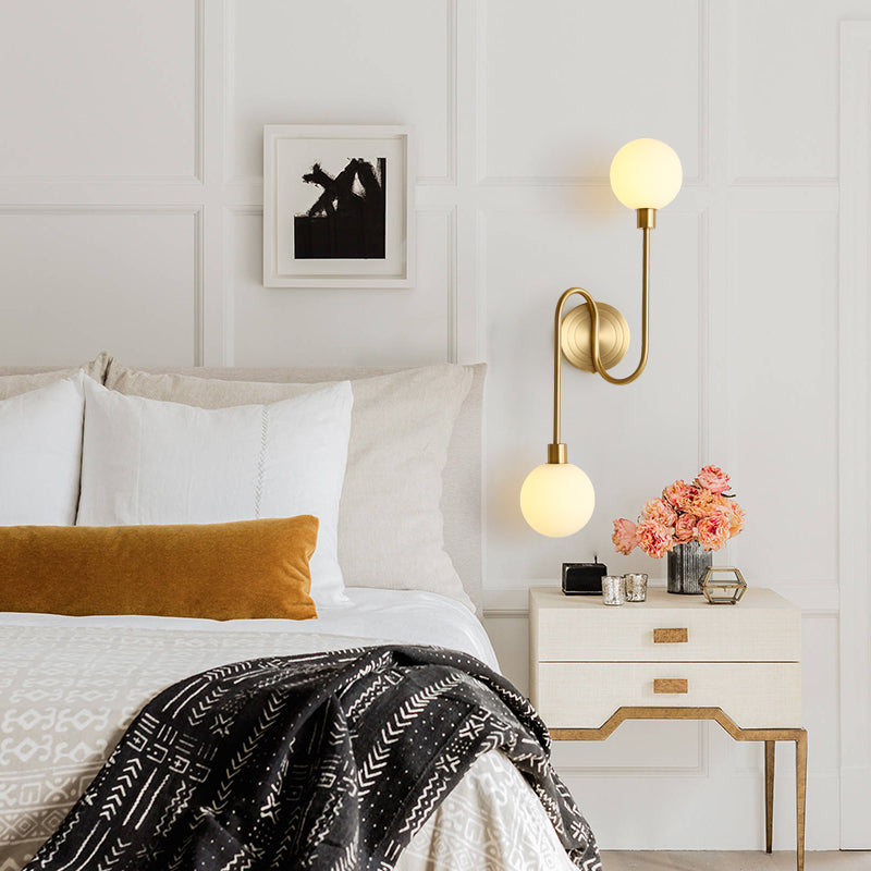Traditionelle französische Globe Eisen Glas 2-Licht Wandleuchte für Wohnzimmer 