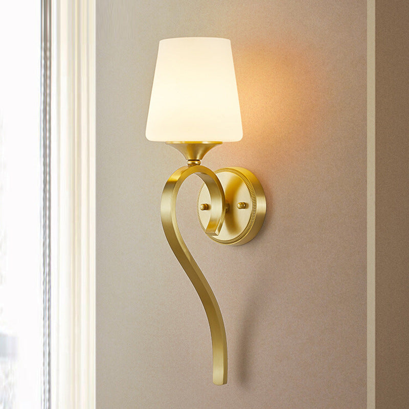 Lámpara de Aplique de Pared de 1 Luz de Vidrio de Cobre de Tambor de Lujo Contemporáneo para Sala de Estar 