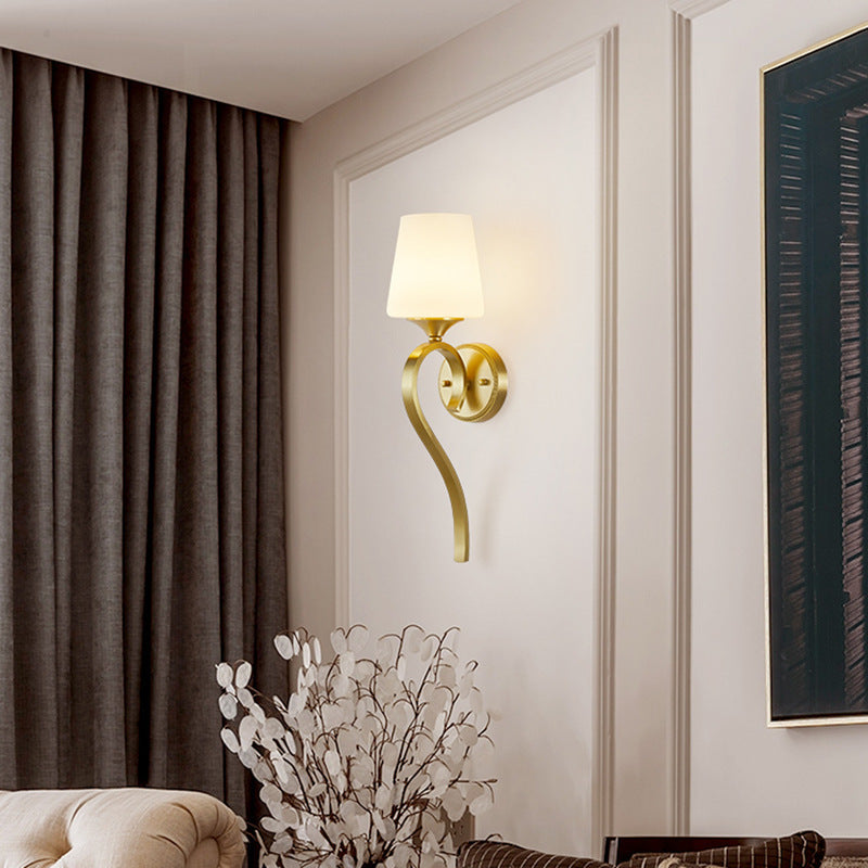 Lámpara de Aplique de Pared de 1 Luz de Vidrio de Cobre de Tambor de Lujo Contemporáneo para Sala de Estar 
