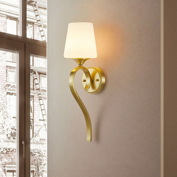 Lámpara de Aplique de Pared de 1 Luz de Vidrio de Cobre de Tambor de Lujo Contemporáneo para Sala de Estar 