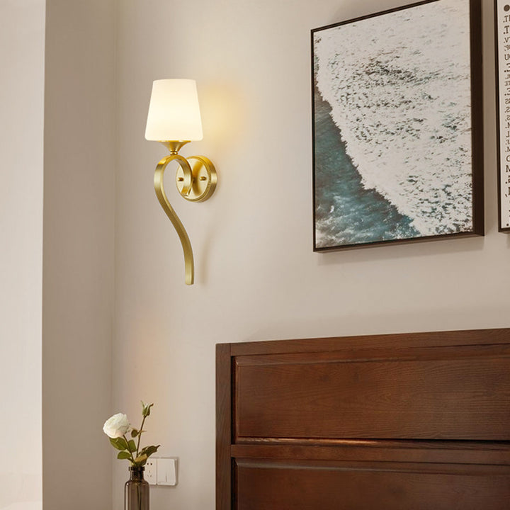 Lámpara de Aplique de Pared de 1 Luz de Vidrio de Cobre de Tambor de Lujo Contemporáneo para Sala de Estar 