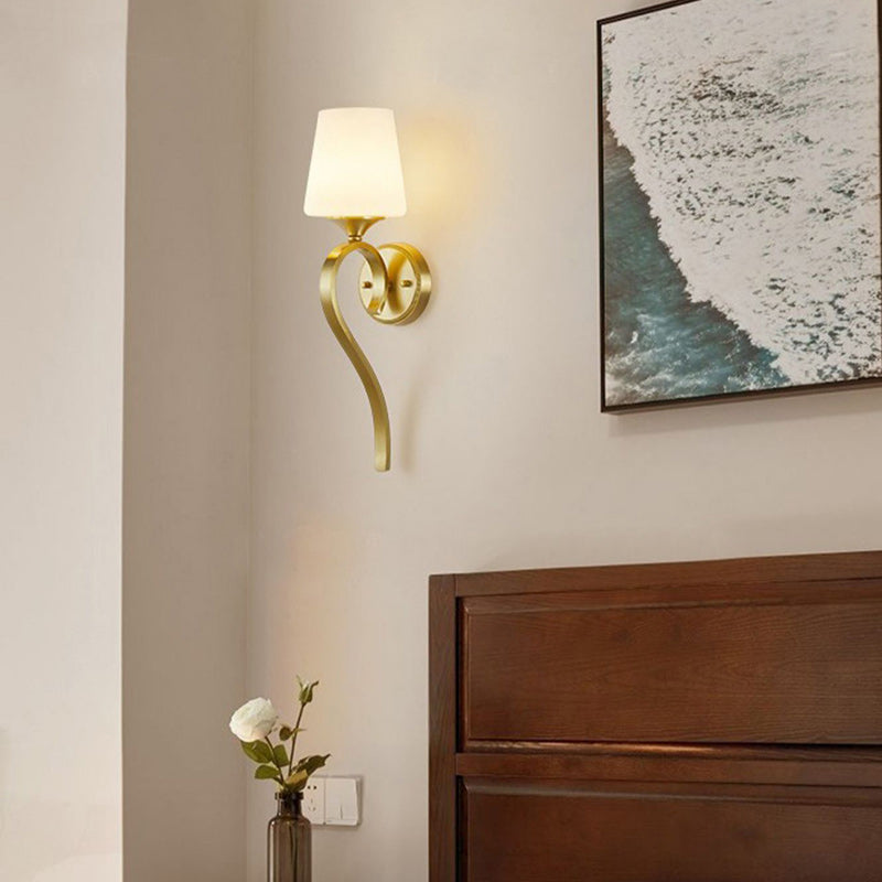 Lámpara de Aplique de Pared de 1 Luz de Vidrio de Cobre de Tambor de Lujo Contemporáneo para Sala de Estar 