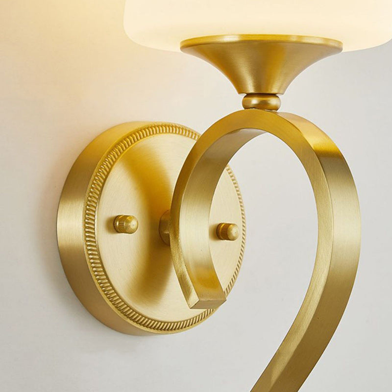 Lámpara de Aplique de Pared de 1 Luz de Vidrio de Cobre de Tambor de Lujo Contemporáneo para Sala de Estar 