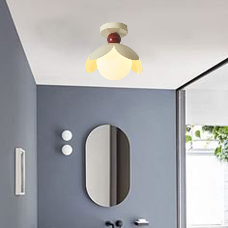 Luz de techo semi-empotrada de 1 luz de vidrio de hierro con globo tradicional japonés para sala de estar 