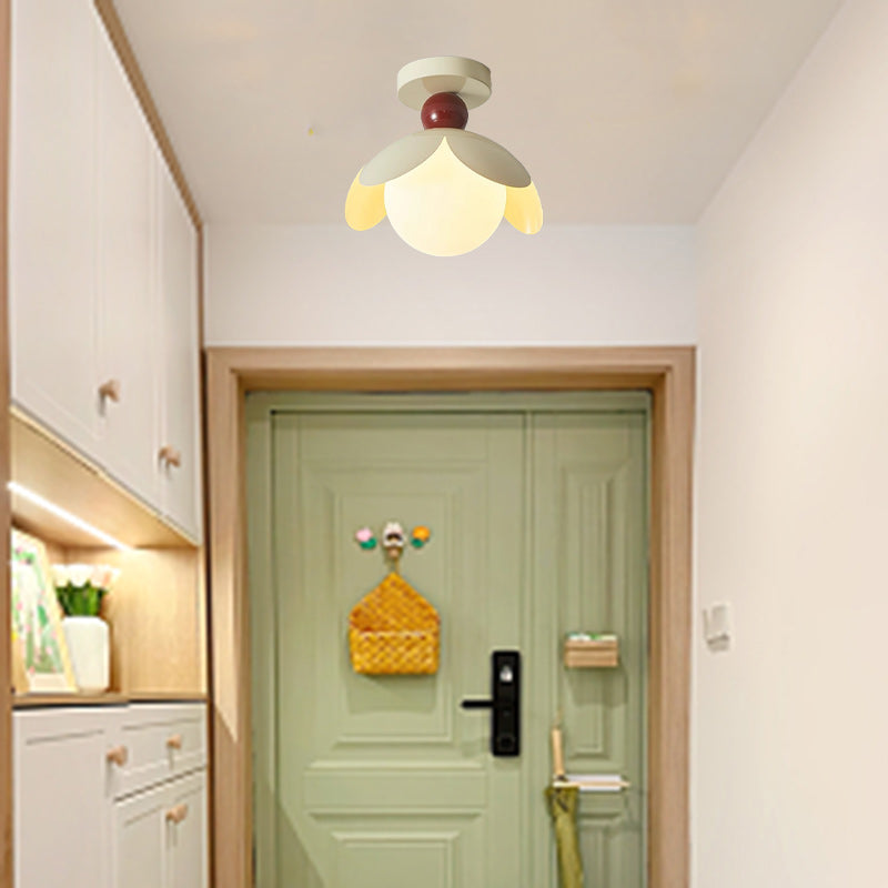 Luz de techo semi-empotrada de 1 luz de vidrio de hierro con globo tradicional japonés para sala de estar 
