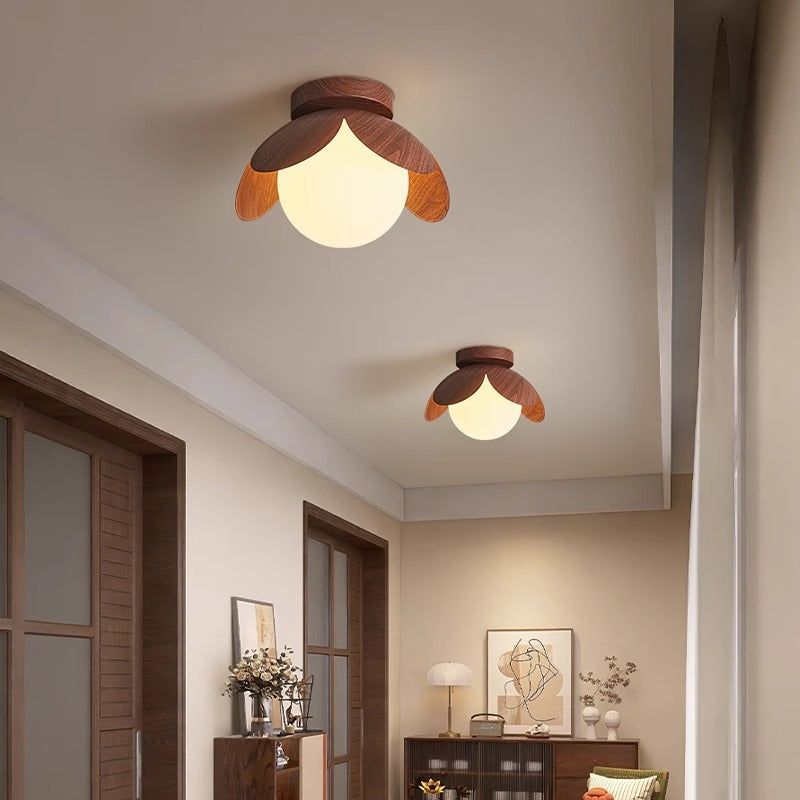 Luz de techo semi-empotrada de 1 luz de vidrio de hierro con globo tradicional japonés para sala de estar 