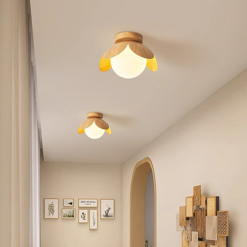 Luz de techo semi-empotrada de 1 luz de vidrio de hierro con globo tradicional japonés para sala de estar 