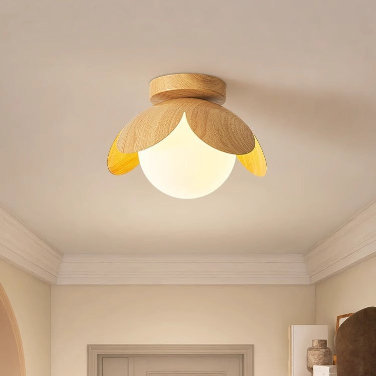 Luz de techo semi-empotrada de 1 luz de vidrio de hierro con globo tradicional japonés para sala de estar 