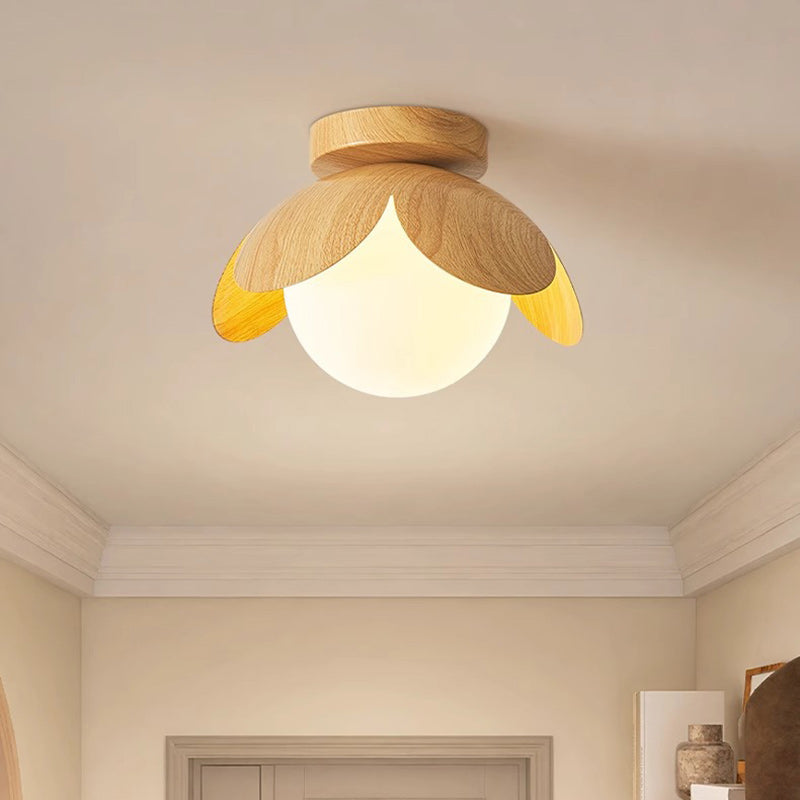 Luz de techo semi-empotrada de 1 luz de vidrio de hierro con globo tradicional japonés para sala de estar 