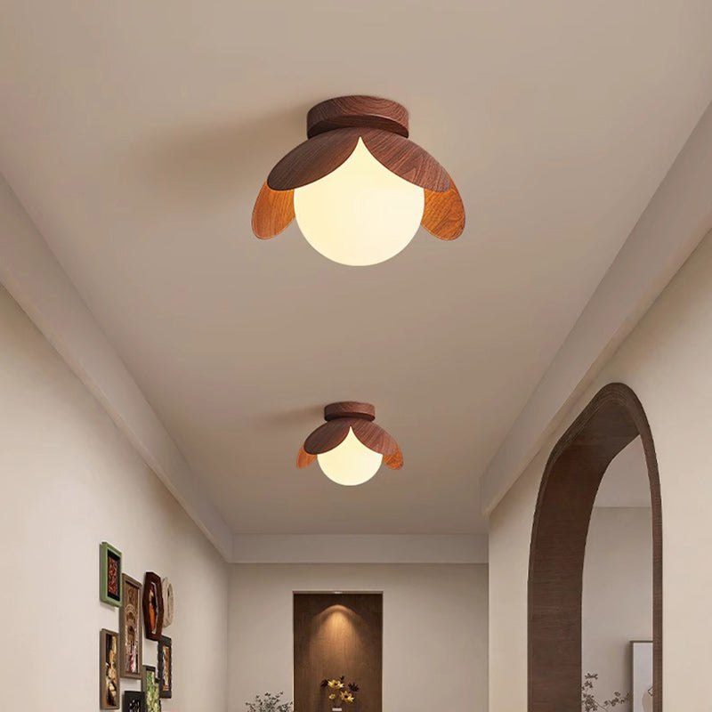 Luz de techo semi-empotrada de 1 luz de vidrio de hierro con globo tradicional japonés para sala de estar 