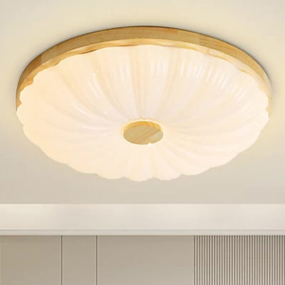 Traditional Japanese Round Iron Wood Plastic LED Flush Mount Ceiling Light For Living Room