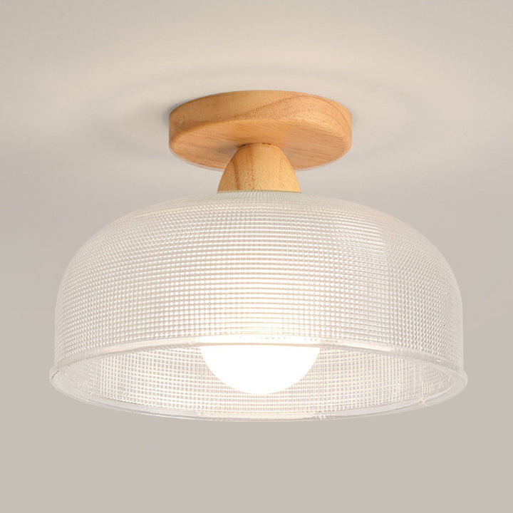 Plafonnier semi-encastré contemporain nordique en bois, fer et verre à 1 lumière pour le salon 