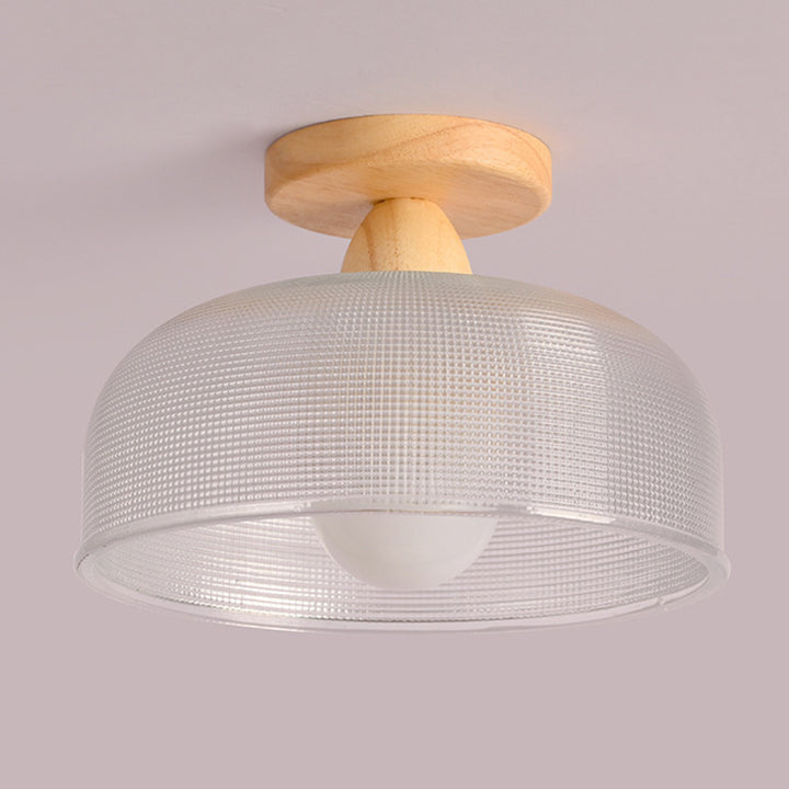 Plafonnier semi-encastré contemporain nordique en bois, fer et verre à 1 lumière pour le salon 