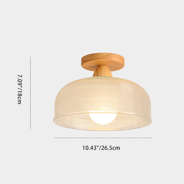 Plafonnier semi-encastré contemporain nordique en bois, fer et verre à 1 lumière pour le salon 