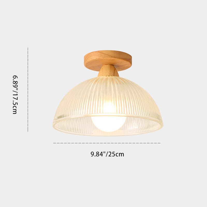 Plafonnier semi-encastré contemporain nordique en bois, fer et verre à 1 lumière pour le salon 