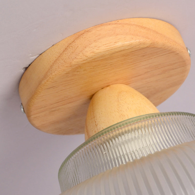 Plafonnier semi-encastré contemporain nordique en bois, fer et verre à 1 lumière pour le salon 