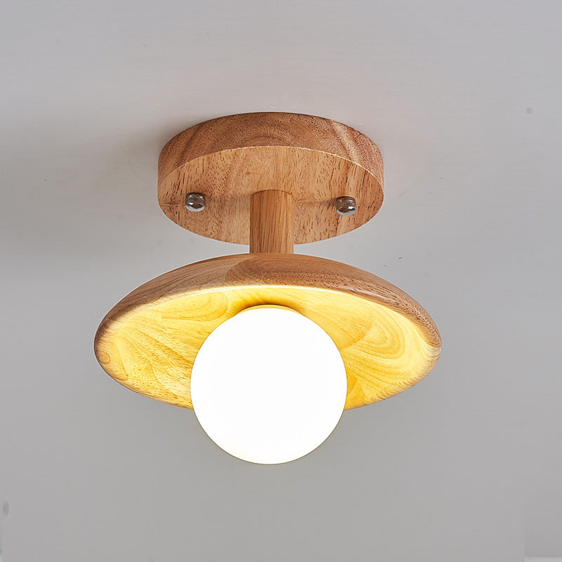 Plafonnier semi-encastré à 1 lumière en bois rond traditionnel japonais pour salon 