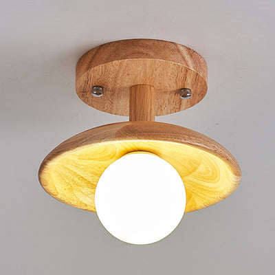 Plafonnier semi-encastré à 1 lumière en bois rond traditionnel japonais pour salon 