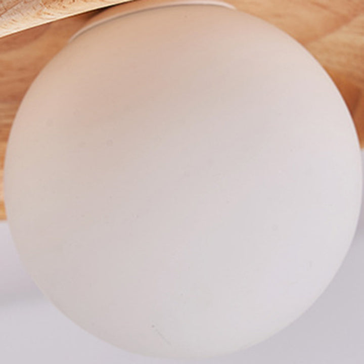 Traditional Japanese Round Wood Glass 1-Light Semi-Flush Mount Ceiling Light For Living Room