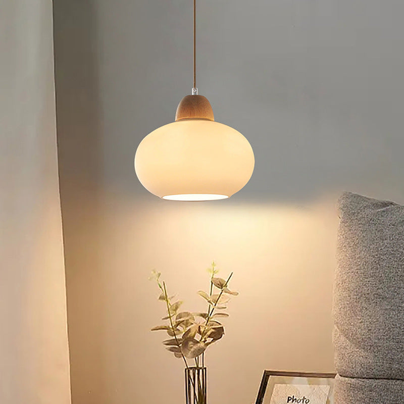 Lustre suspendu contemporain scandinave ovale en bois et verre à 1 lumière pour salon 