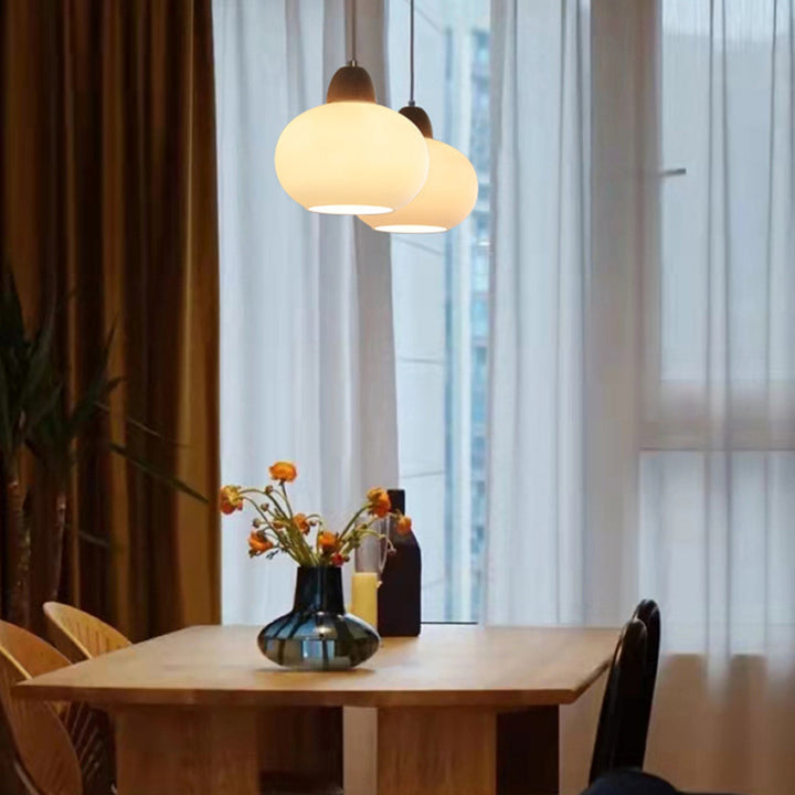 Lustre suspendu contemporain scandinave ovale en bois et verre à 1 lumière pour salon 