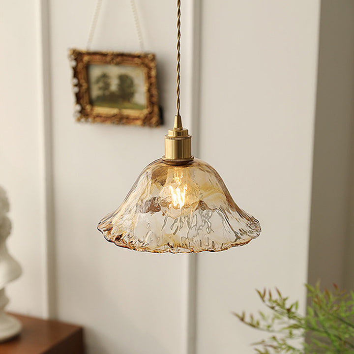 Zeitgenössische nordische Kuppel Kupfer Glas 1-Licht Pendelleuchte für Wohnzimmer 