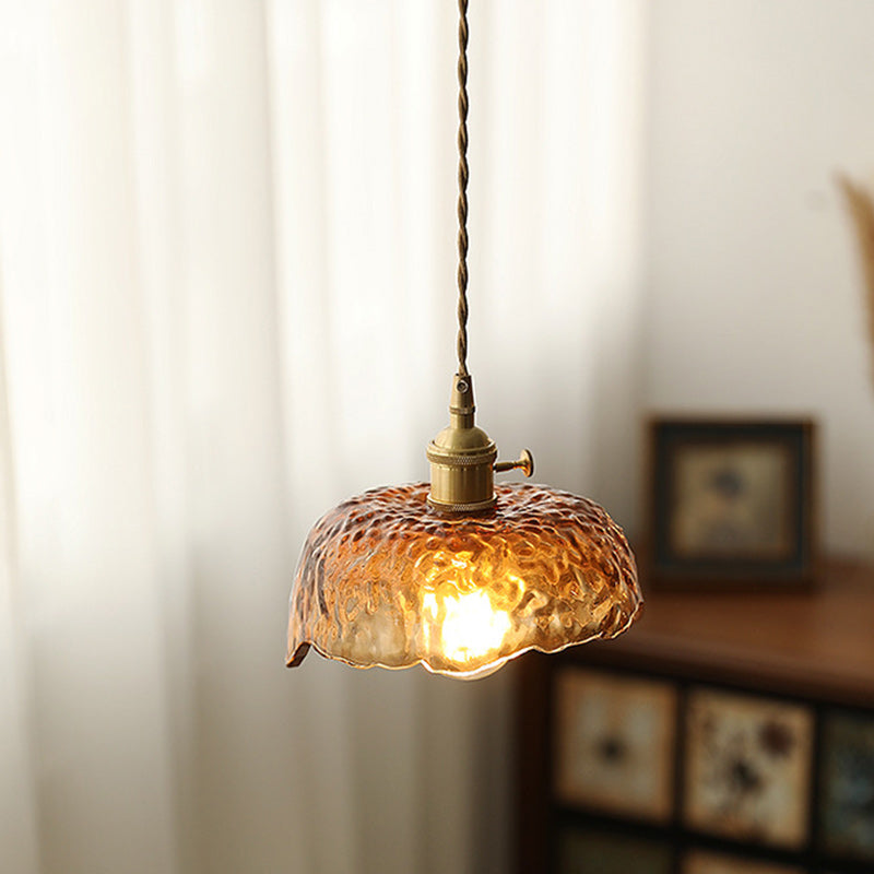 Zeitgenössische nordische Kuppel Kupfer Glas 1-Licht Pendelleuchte für Wohnzimmer 