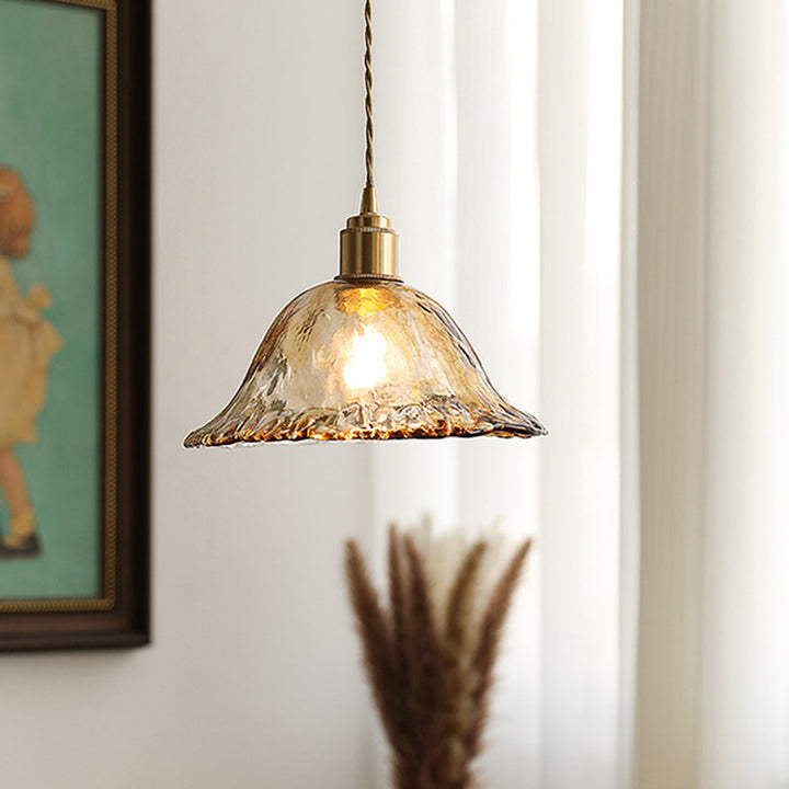 Zeitgenössische nordische Kuppel Kupfer Glas 1-Licht Pendelleuchte für Wohnzimmer 