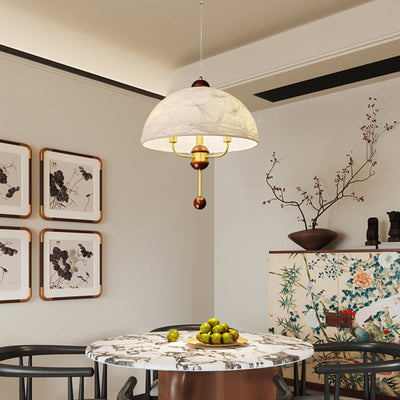 Lámpara colgante contemporánea retro de cúpula de cobre con tela y 3 luces para sala de estar 