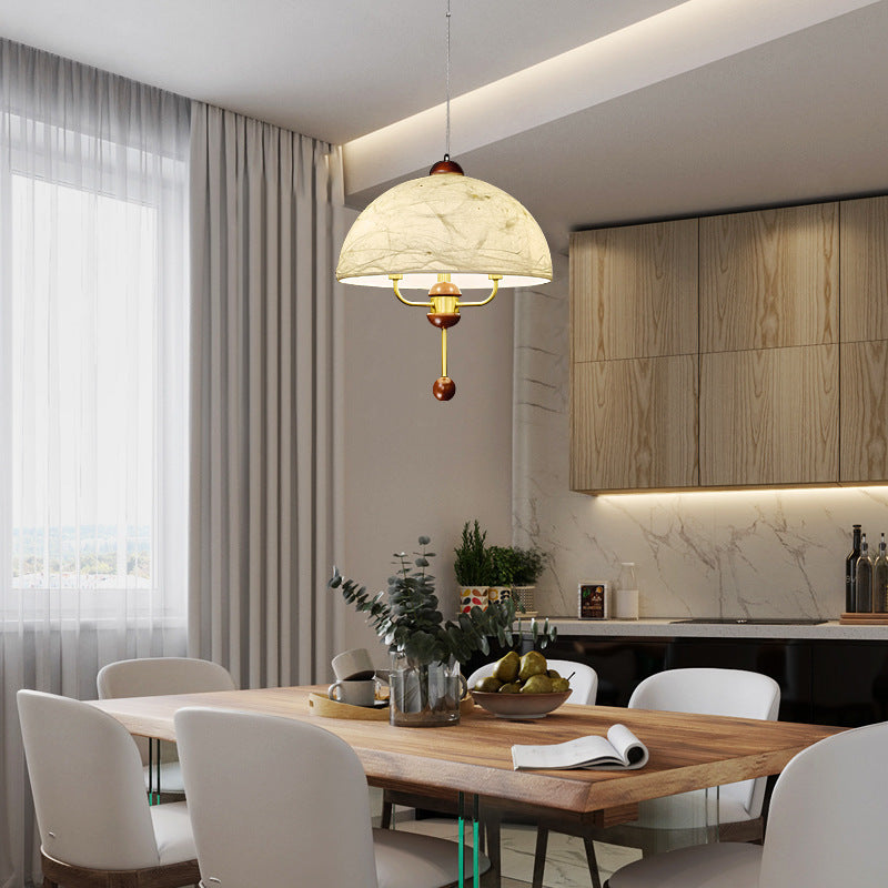 Lámpara colgante contemporánea retro de cúpula de cobre con tela y 3 luces para sala de estar 