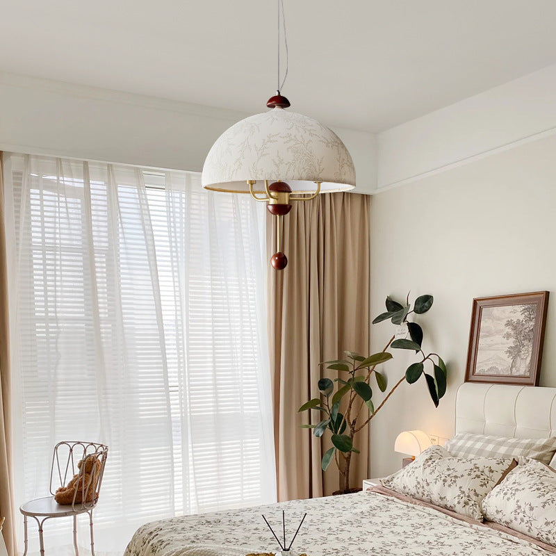 Lámpara colgante contemporánea retro de cúpula de cobre con tela y 3 luces para sala de estar 