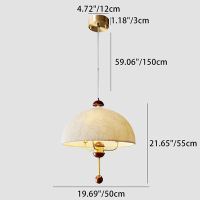 Lámpara colgante contemporánea retro de cúpula de cobre con tela y 3 luces para sala de estar 