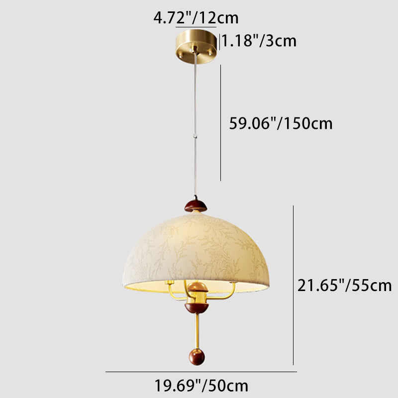 Lámpara colgante contemporánea retro de cúpula de cobre con tela y 3 luces para sala de estar 