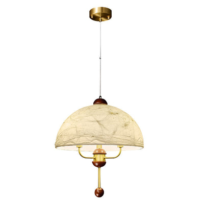 Lámpara colgante contemporánea retro de cúpula de cobre con tela y 3 luces para sala de estar 